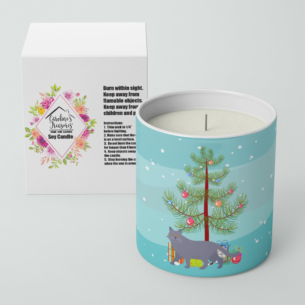 British Shorthair Cat Christmas Decorative Soy Candle Nature Soy Wax Essential Oil Home Decor Ideal for Bedroom Kitchen Bath Office Gift, 10 oz