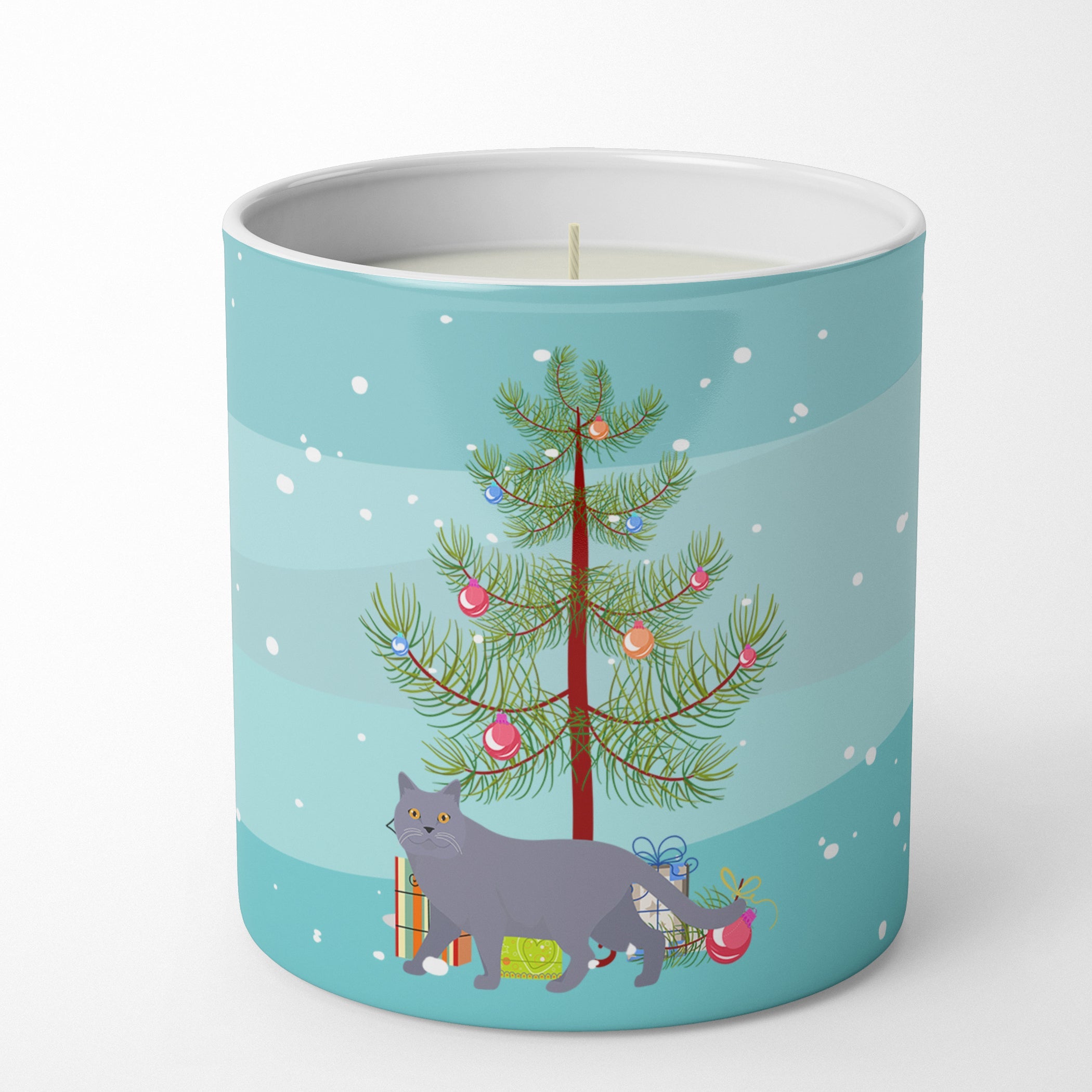 British Shorthair Cat Christmas Decorative Soy Candle Nature Soy Wax Essential Oil Home Decor Ideal for Bedroom Kitchen Bath Office Gift, 10 oz