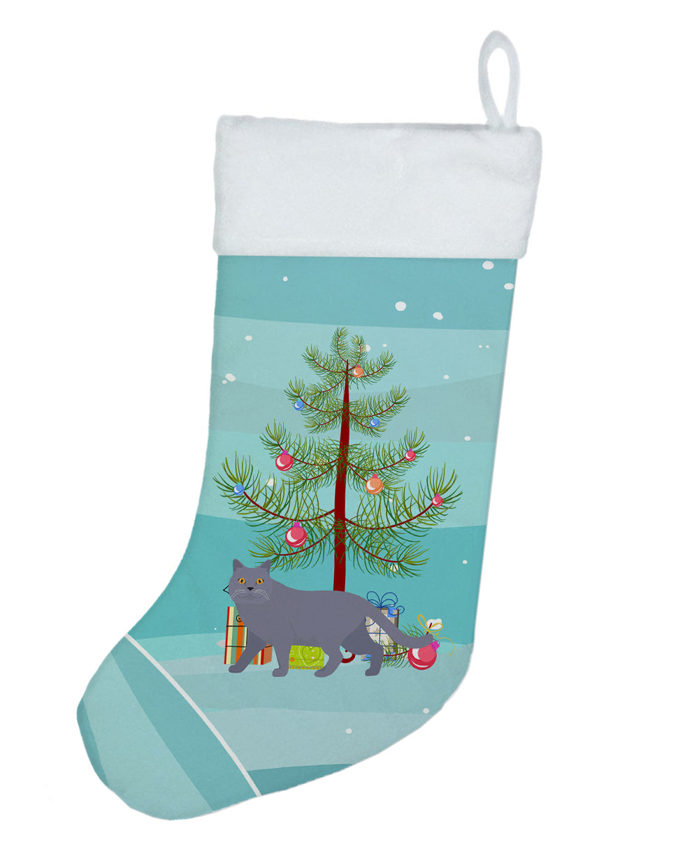 British Shorthair Cat Christmas Holiday Stocking Double-Sided Print, Polyester Suede,11x18, Made in USA