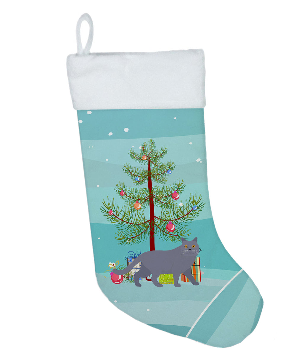 British Shorthair Cat Christmas Holiday Stocking Double-Sided Print, Polyester Suede,11x18, Made in USA
