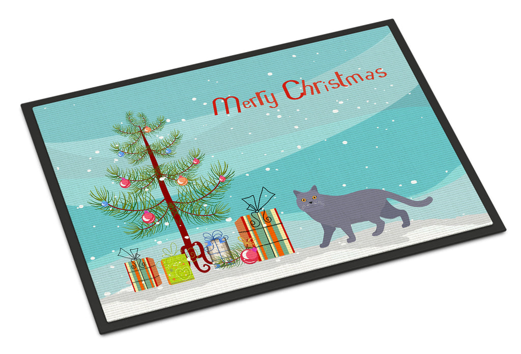 British Shorthair Cat Christmas Doormat Indoor Outdoor 24H X 36W Front Door Mat Rugs for Entryway, Non Slip Washable Low Pile,