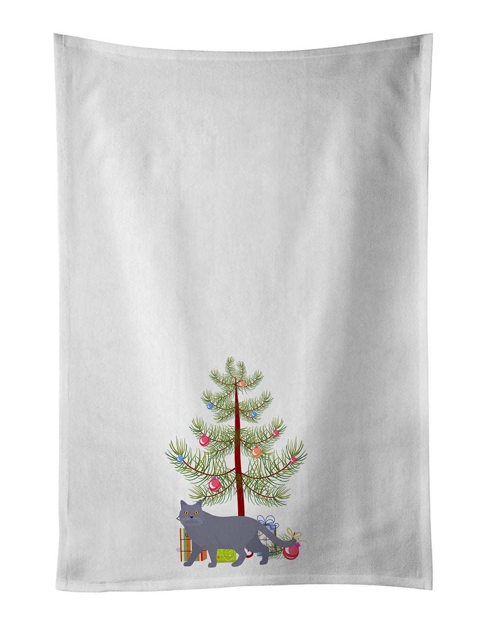 British Shorthair Cat Christmas Kitchen Towel Set of 2 White Dish Towels Decorative Bathroom Hand towel for Hand, Face, Hair, Yoga, Tea, Dishcloth, 19 X 28", White