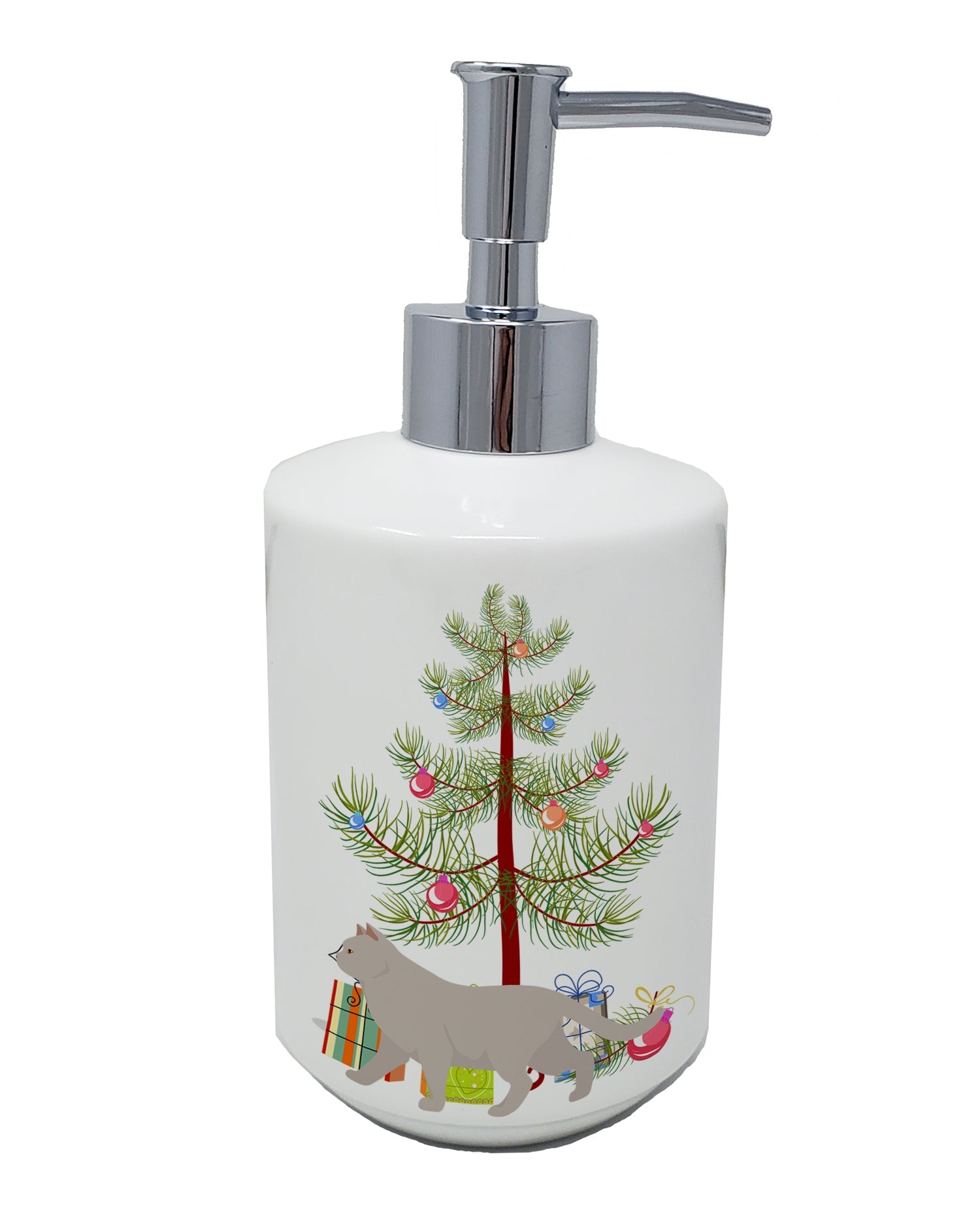 British Shorthair Cat Christmas Ceramic Soap Dispenser , Empty Refillable Hand Soap Pump Bottle for Bathroom Kitchen