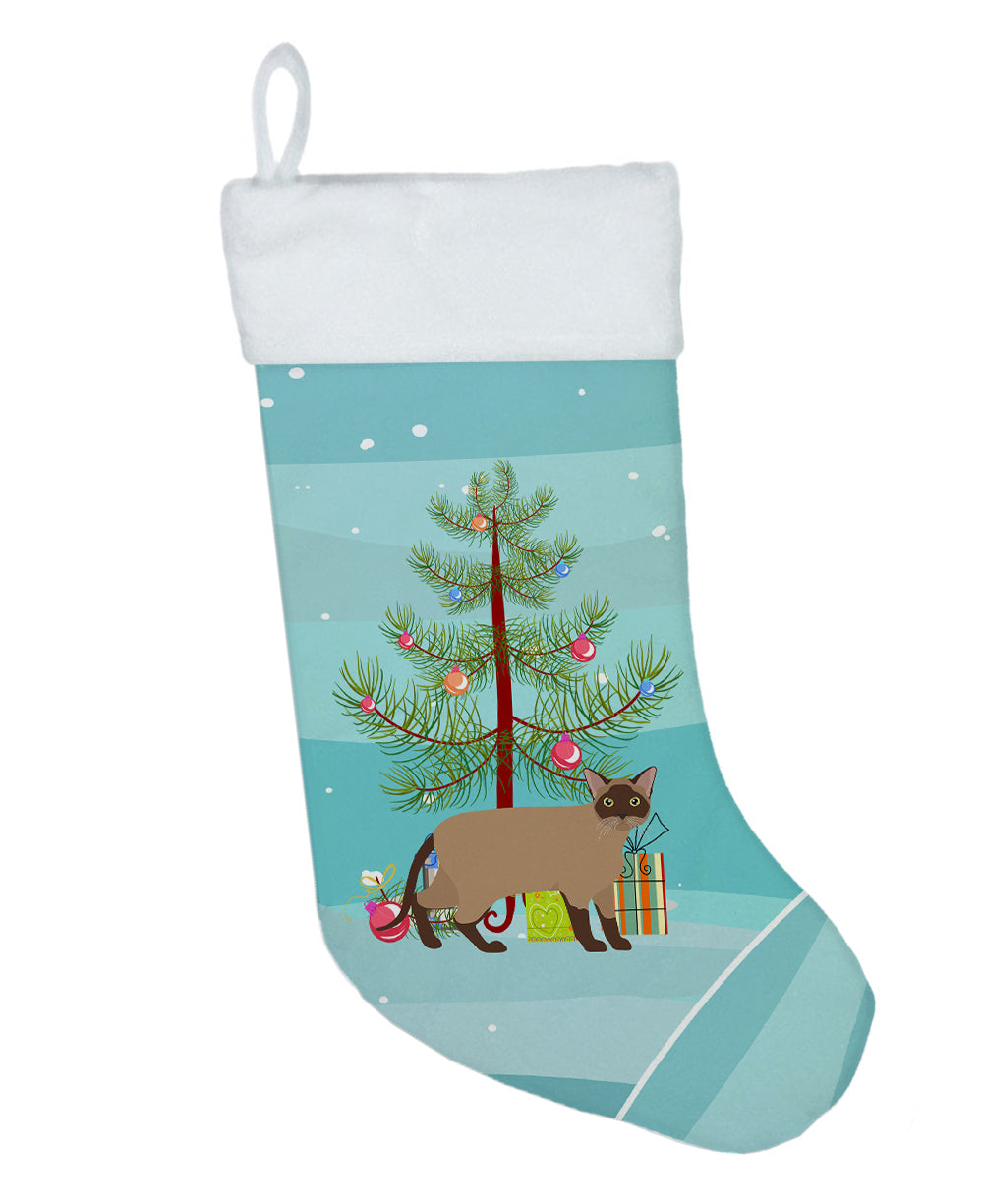 Burmese Cat Christmas Holiday Stocking Double-Sided Print, Polyester Suede,11x18, Made in USA