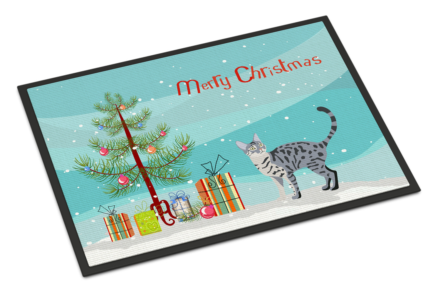 California Spangled Cat Christmas Doormat Indoor Outdoor 18H X 27W Front Door Mat Rugs for Entryway, Non Slip Washable