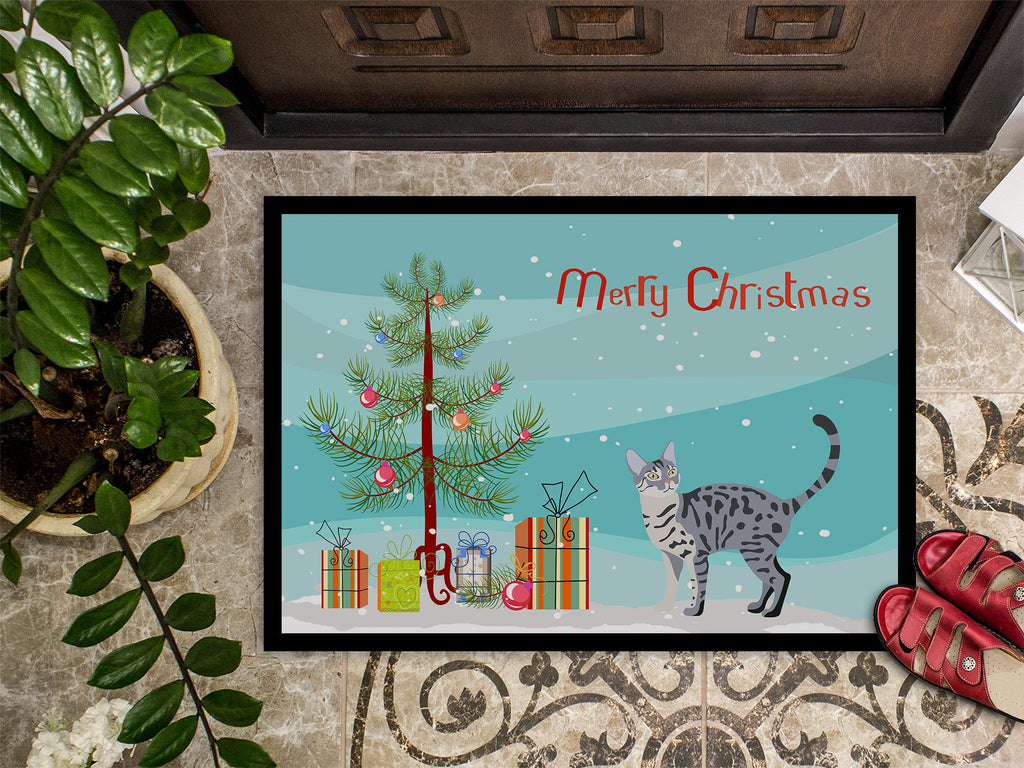 California Spangled Cat Christmas Doormat Indoor Outdoor 18H X 27W Front Door Mat Rugs for Entryway, Non Slip Washable