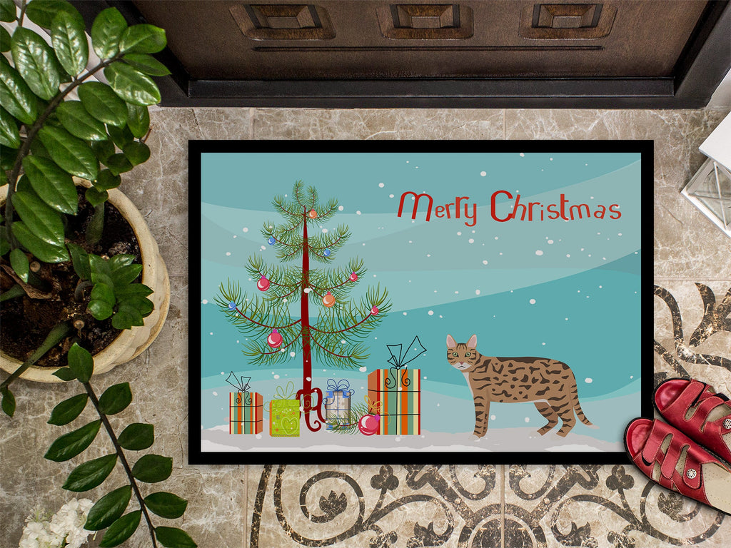 California Spangled Cat Christmas Doormat Indoor Outdoor 24H X 36W Front Door Mat Rugs for Entryway, Non Slip Washable Low Pile,