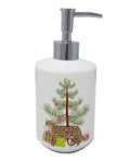 California Spangled Cat Christmas Ceramic Soap Dispenser , Empty Refillable Hand Soap Pump Bottle for Bathroom Kitchen