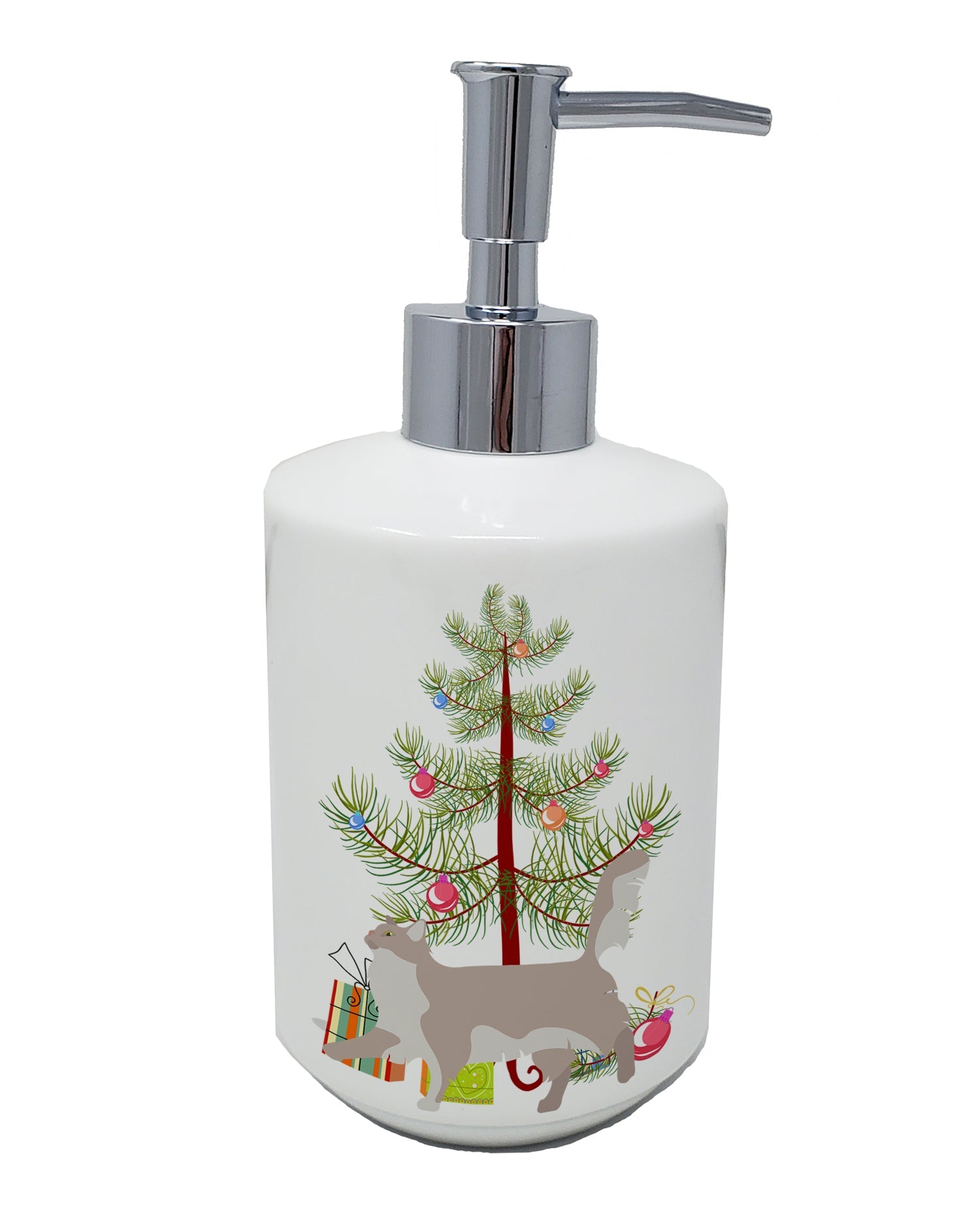 Chantilly Tiffany Cat Christmas Ceramic Soap Dispenser , Empty Refillable Hand Soap Pump Bottle for Bathroom Kitchen