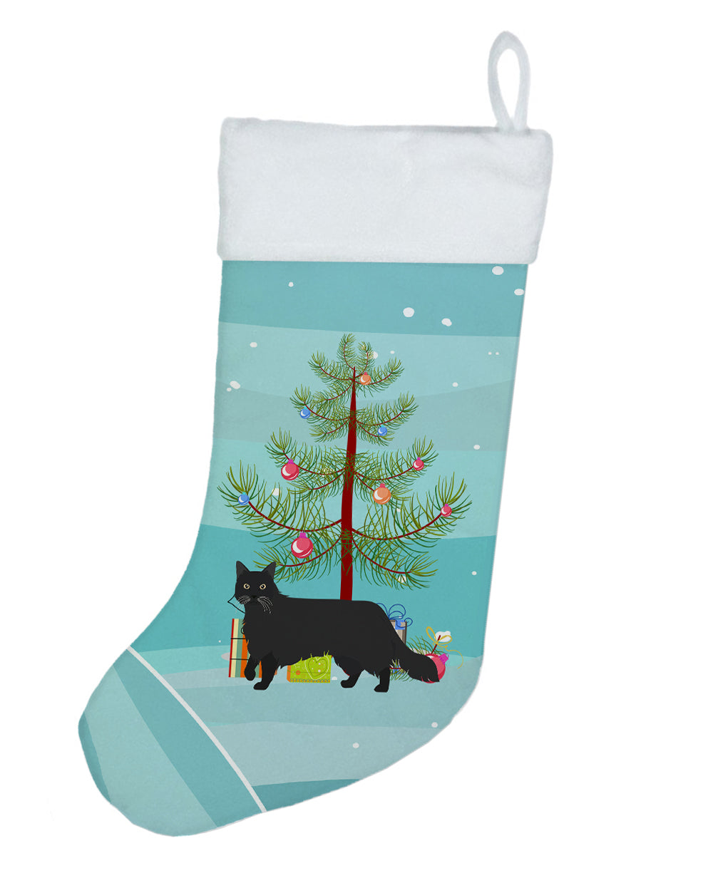 Black Chantilly Tiffany Cat Christmas Holiday Stocking Double-Sided Print, Polyester Suede,11x18, Made in USA