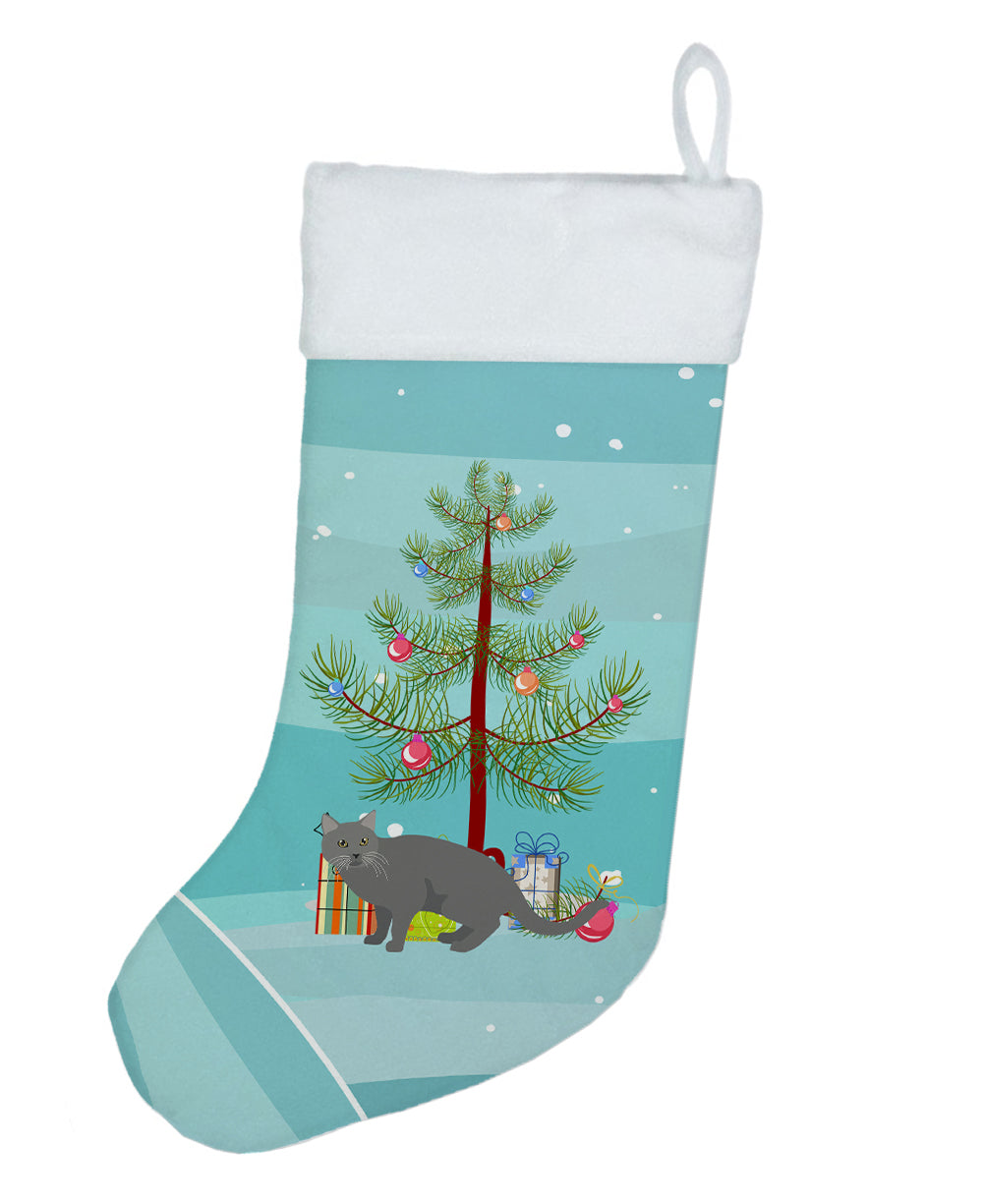 Chartreux Cat Christmas Holiday Stocking Double-Sided Print, Polyester Suede,11x18, Made in USA