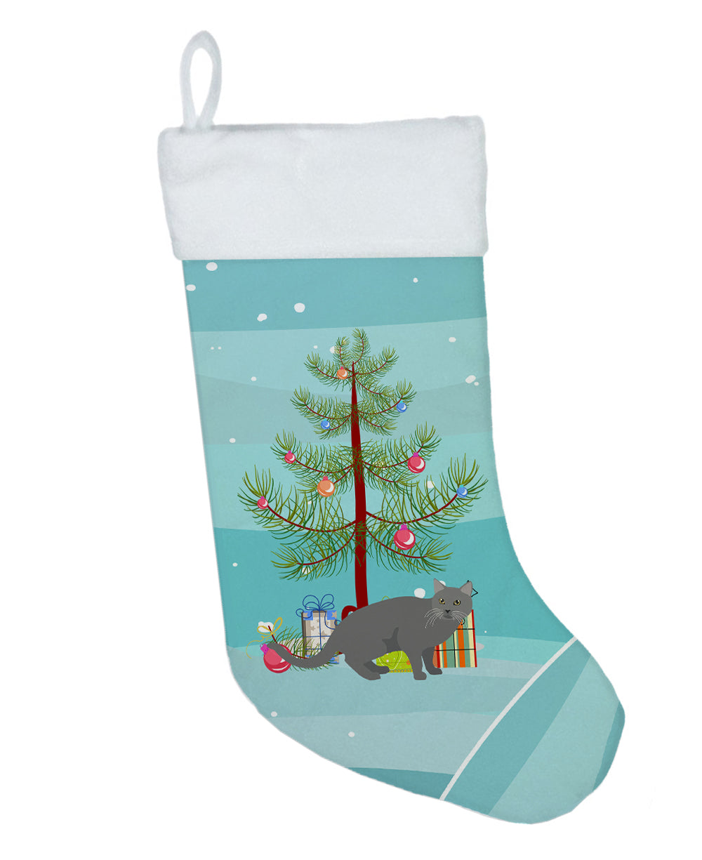 Chartreux Cat Christmas Holiday Stocking Double-Sided Print, Polyester Suede,11x18, Made in USA