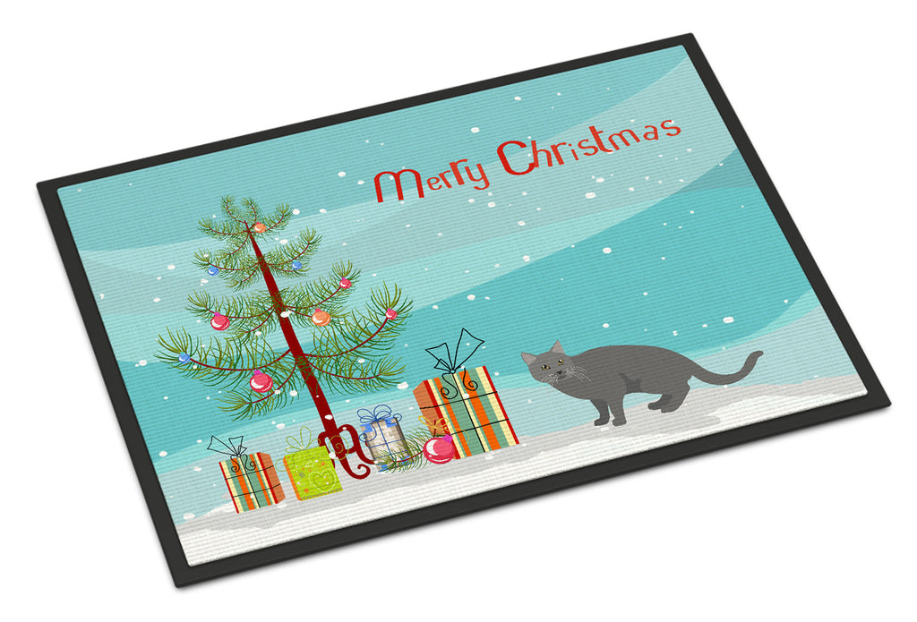 Chartreux Cat Christmas Doormat Indoor Outdoor 24H X 36W Front Door Mat Rugs for Entryway, Non Slip Washable Low Pile,