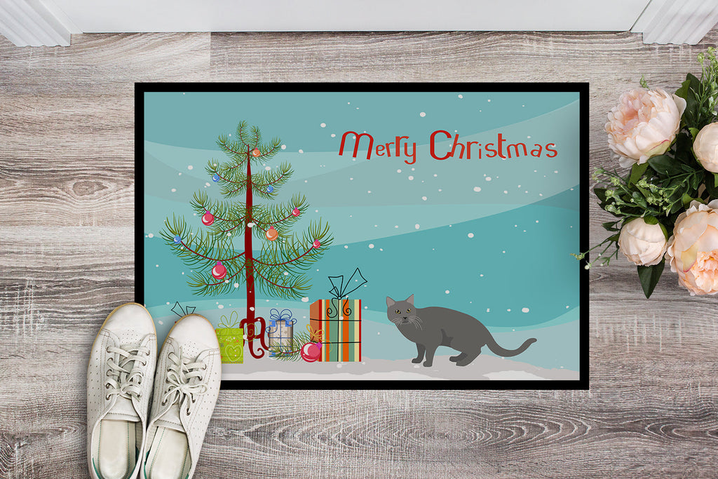 Chartreux Cat Christmas Doormat Indoor Outdoor 24H X 36W Front Door Mat Rugs for Entryway, Non Slip Washable Low Pile,