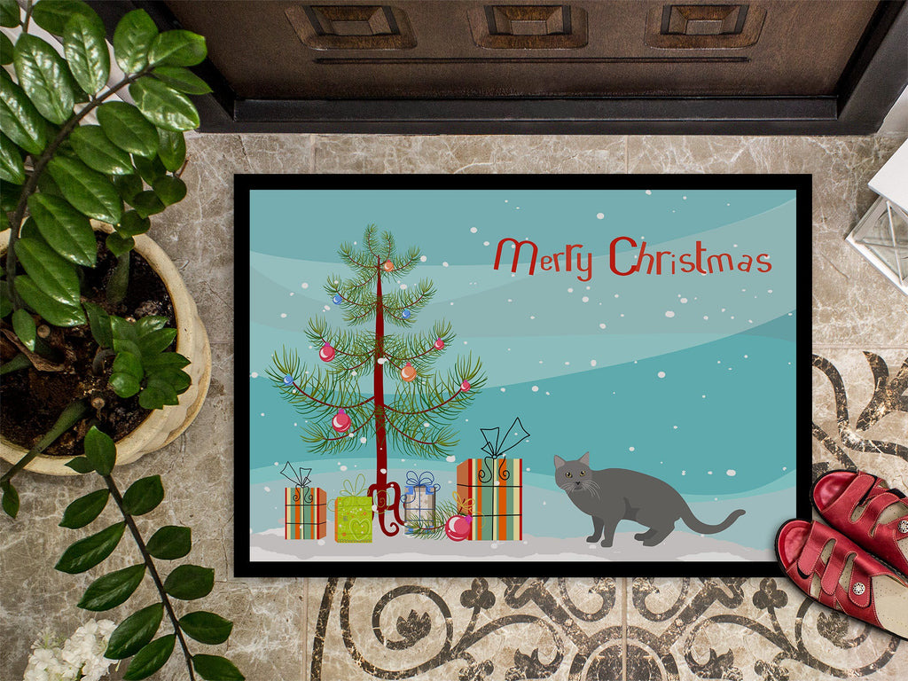 Chartreux Cat Christmas Doormat Indoor Outdoor 18H X 27W Front Door Mat Rugs for Entryway, Non Slip Washable