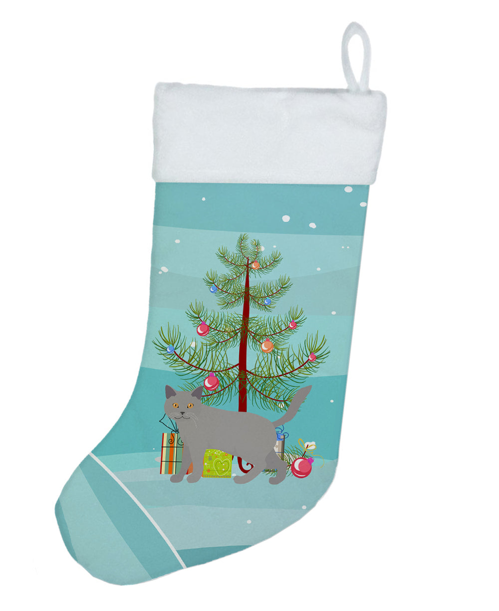 Chartreux Cat Christmas Holiday Stocking Double-Sided Print, Polyester Suede,11x18, Made in USA