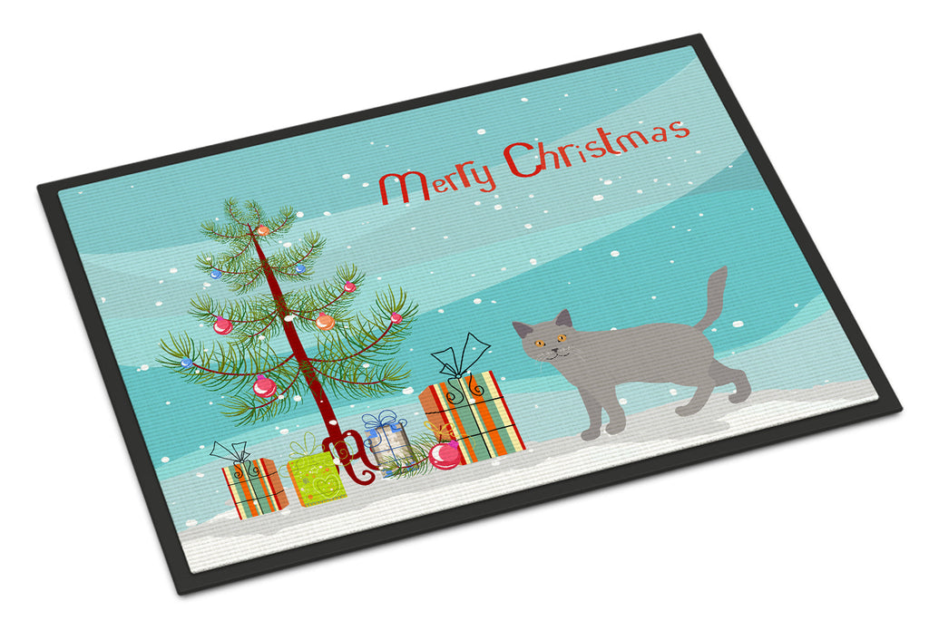 Chartreux Cat Christmas Doormat Indoor Outdoor 24H X 36W Front Door Mat Rugs for Entryway, Non Slip Washable Low Pile,