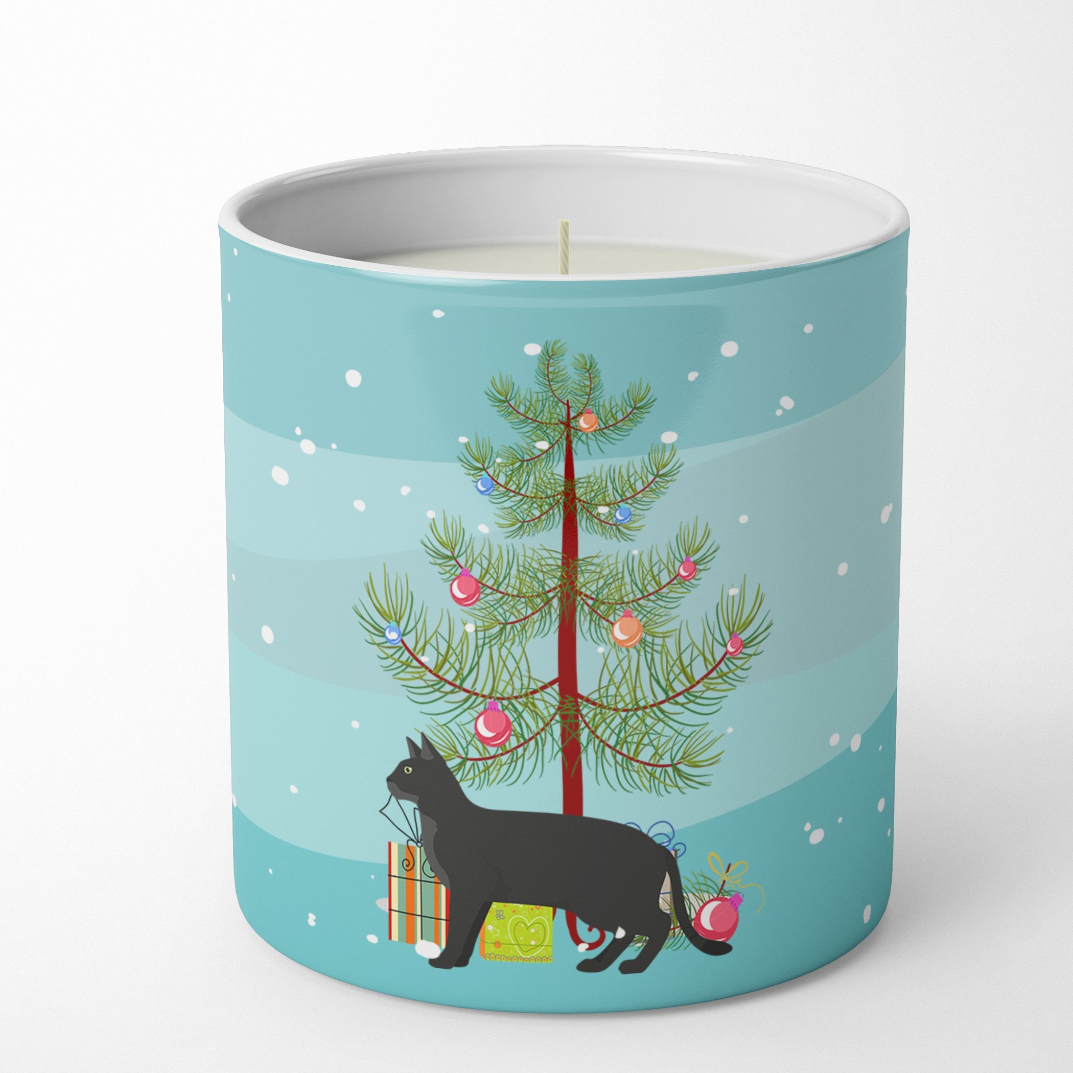 Chausie Black Cat Christmas Decorative Soy Candle Nature Soy Wax Essential Oil Home Decor Ideal for Bedroom Kitchen Bath Office Gift, 10 oz