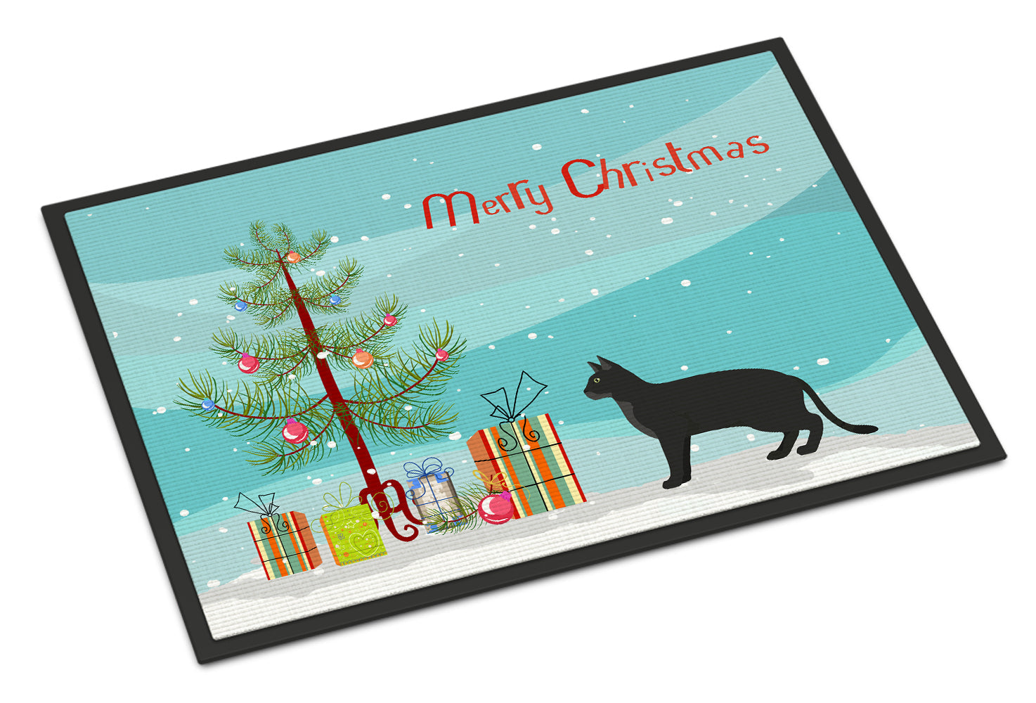 Chausie Black Cat Christmas Doormat Indoor Outdoor 24H X 36W Front Door Mat Rugs for Entryway, Non Slip Washable Low Pile,