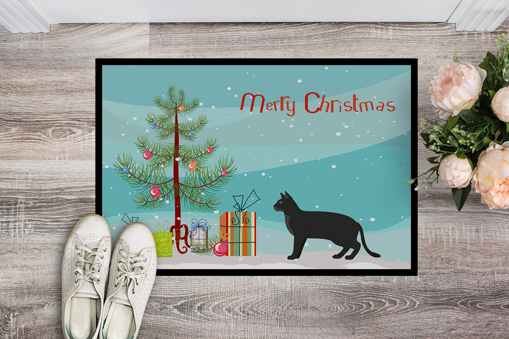Chausie Black Cat Christmas Doormat Indoor Outdoor 24H X 36W Front Door Mat Rugs for Entryway, Non Slip Washable Low Pile,
