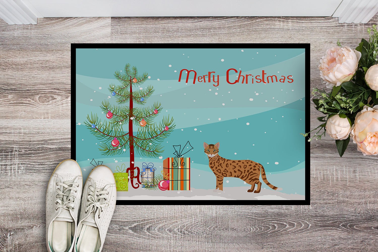 Cheetoh Cat Christmas Doormat Indoor Outdoor 24H X 36W Front Door Mat Rugs for Entryway, Non Slip Washable Low Pile,