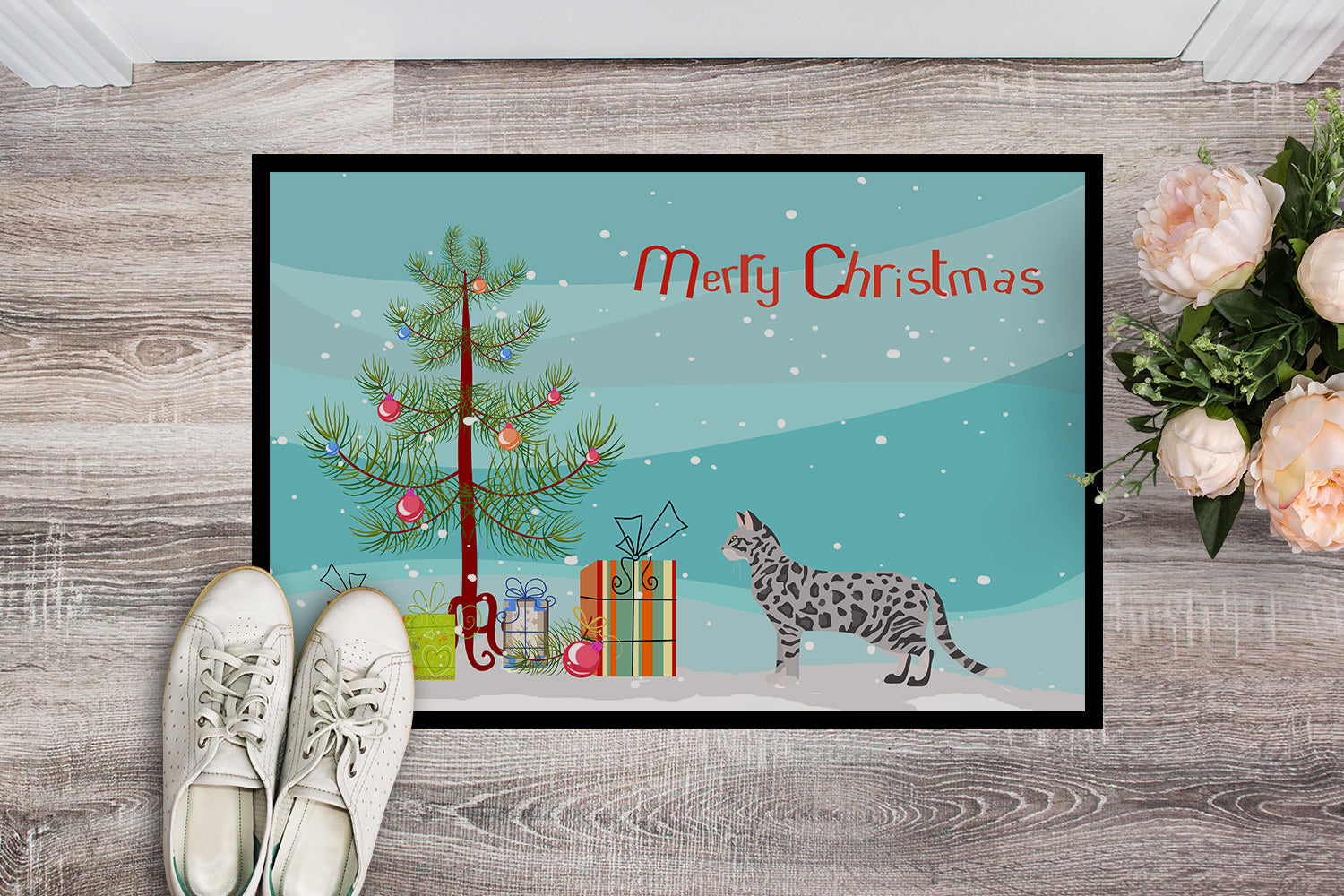Cheetoh Cat Christmas Doormat Indoor Outdoor 24H X 36W Front Door Mat Rugs for Entryway, Non Slip Washable Low Pile,
