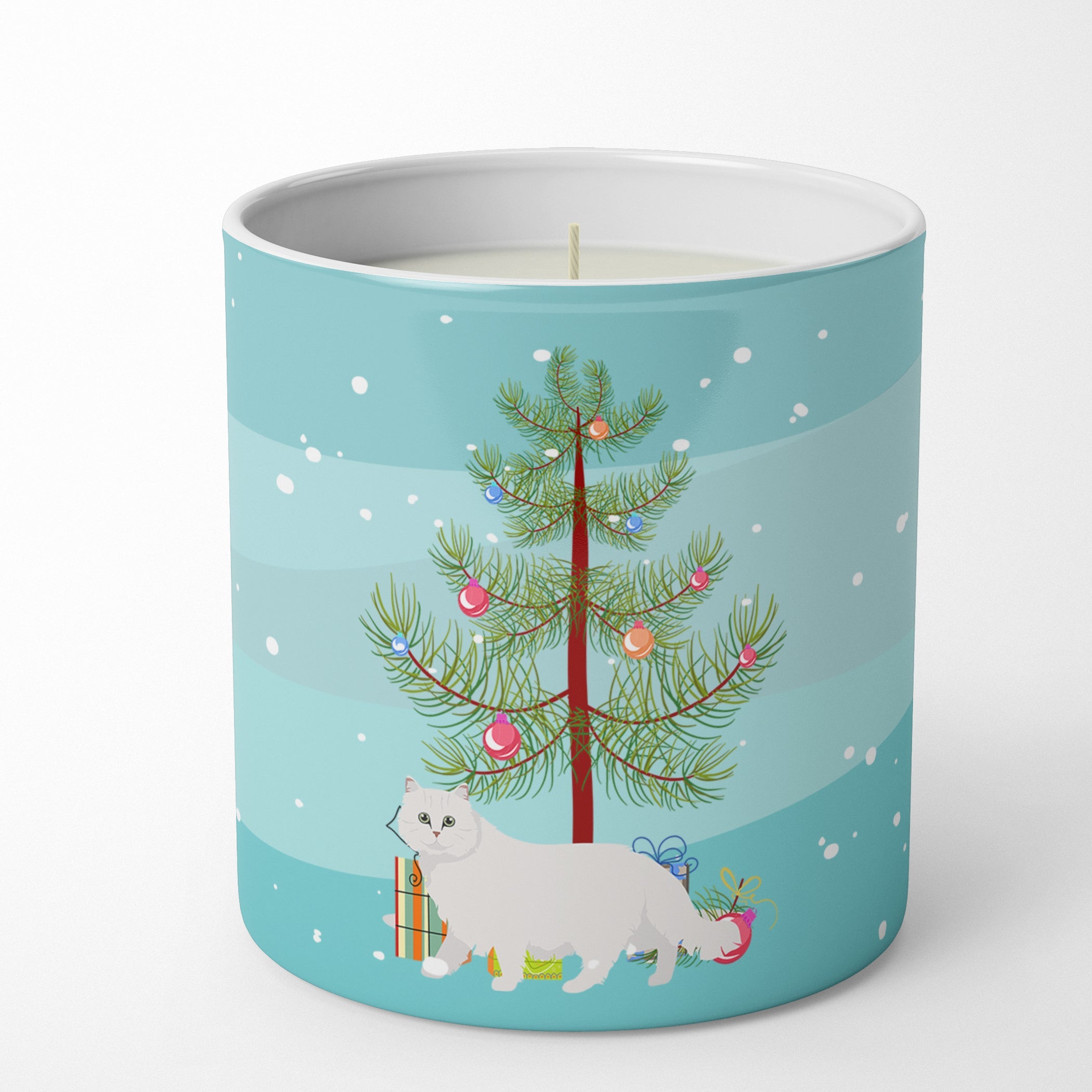 Chinchilla Persian Longhair Cat Christmas Decorative Soy Candle Nature Soy Wax Essential Oil Home Decor Ideal for Bedroom Kitchen Bath Office Gift, 10 oz