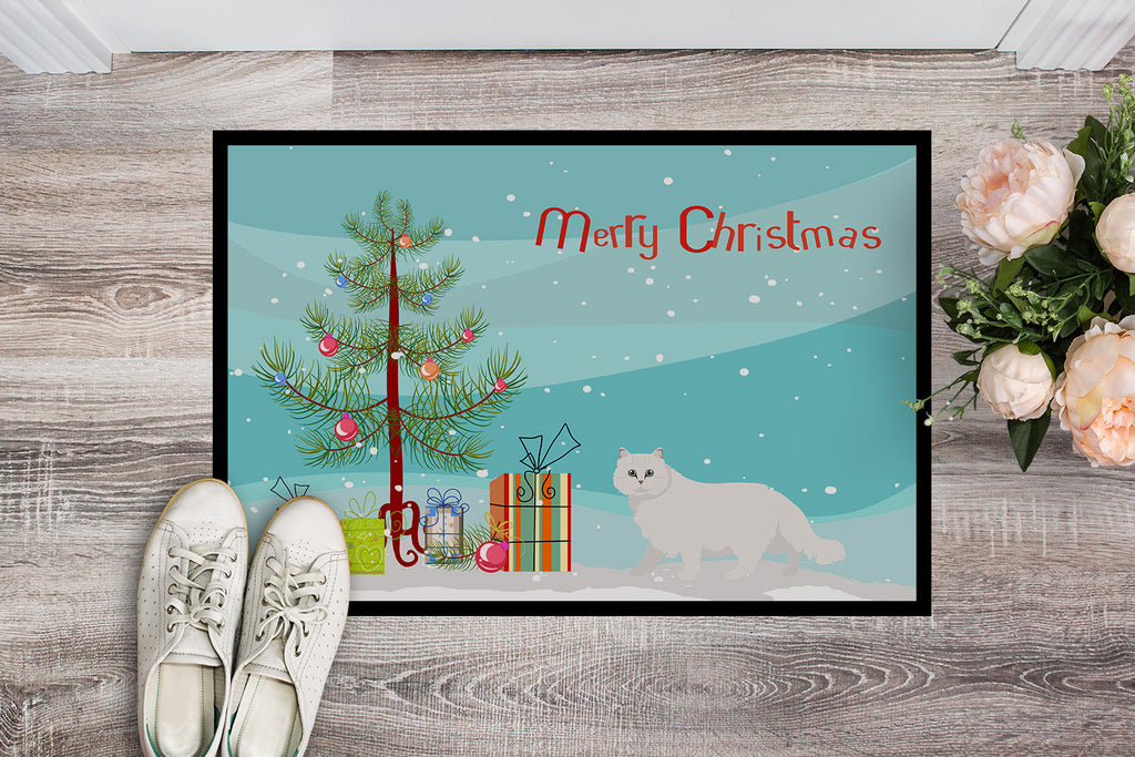 Chinchilla Persian Longhair Cat Christmas Doormat Indoor Outdoor 18H X 27W Front Door Mat Rugs for Entryway, Non Slip Washable