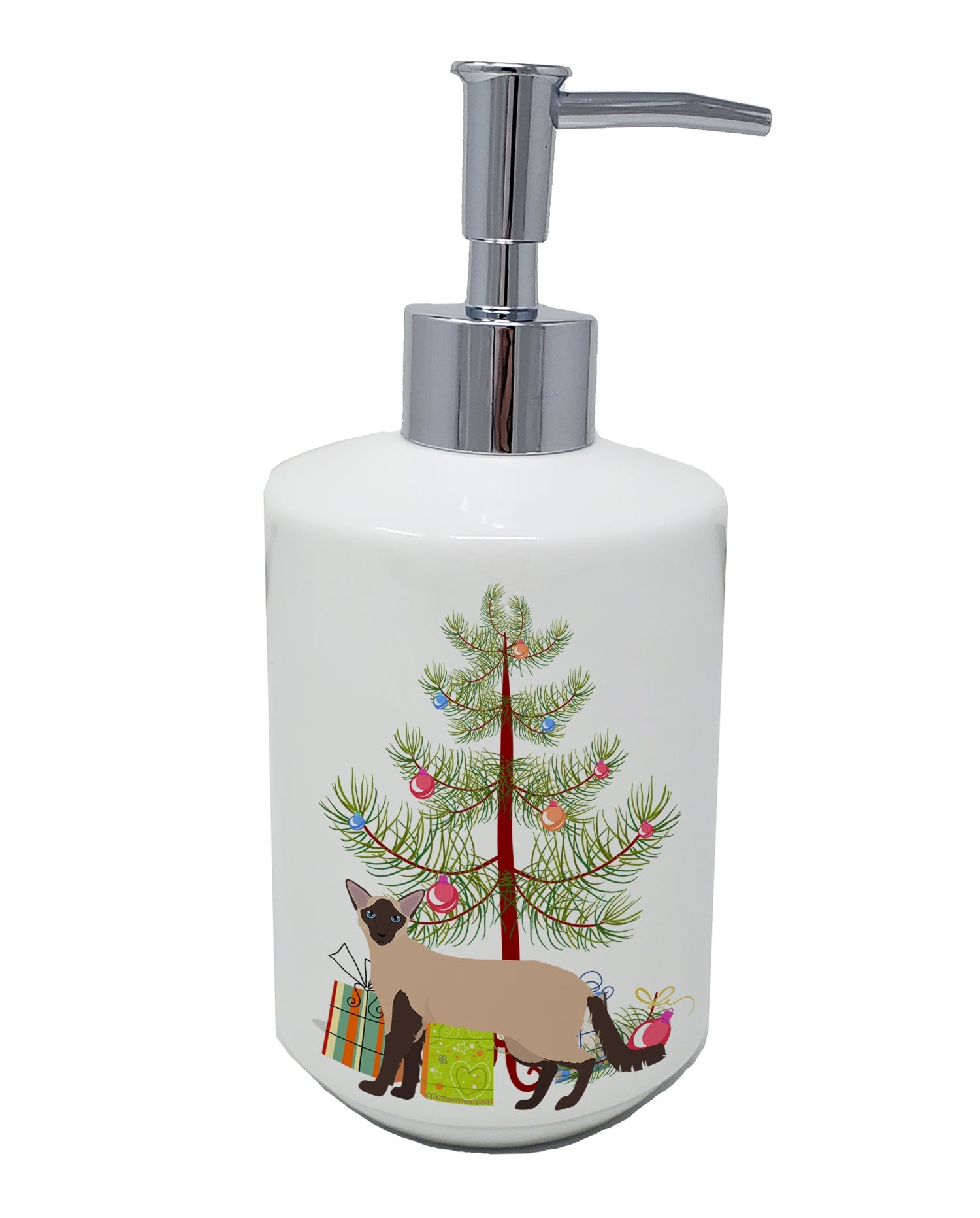 Colorpoint Longhair Cat Christmas Ceramic Soap Dispenser , Empty Refillable Hand Soap Pump Bottle for Bathroom Kitchen