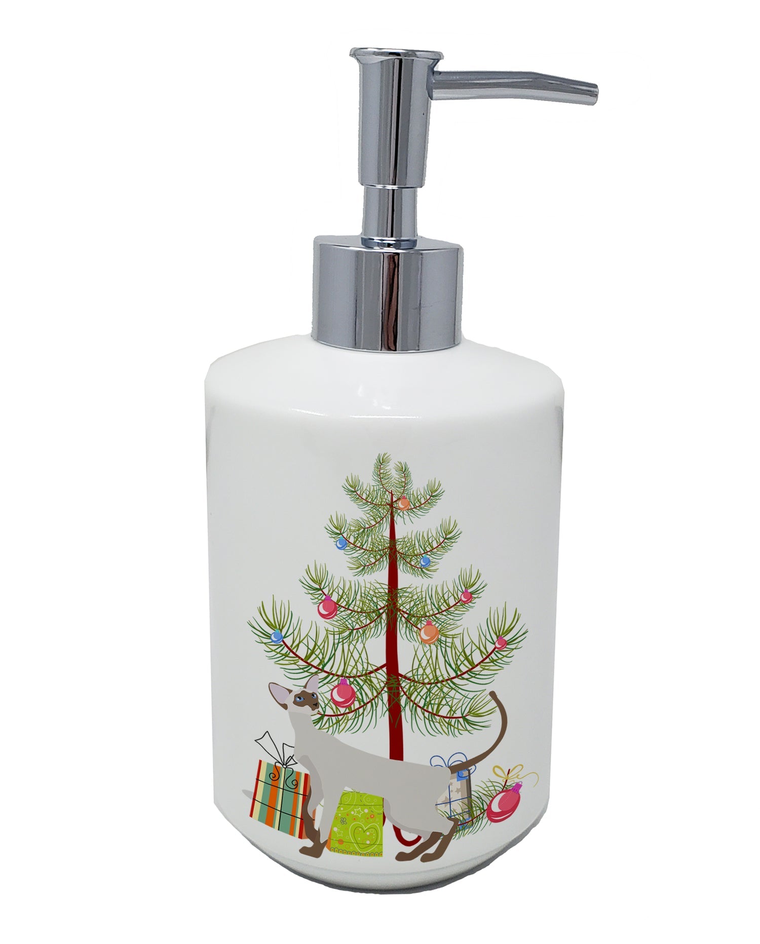 Colorpoint Shorthair Cat Christmas Ceramic Soap Dispenser , Empty Refillable Hand Soap Pump Bottle for Bathroom Kitchen