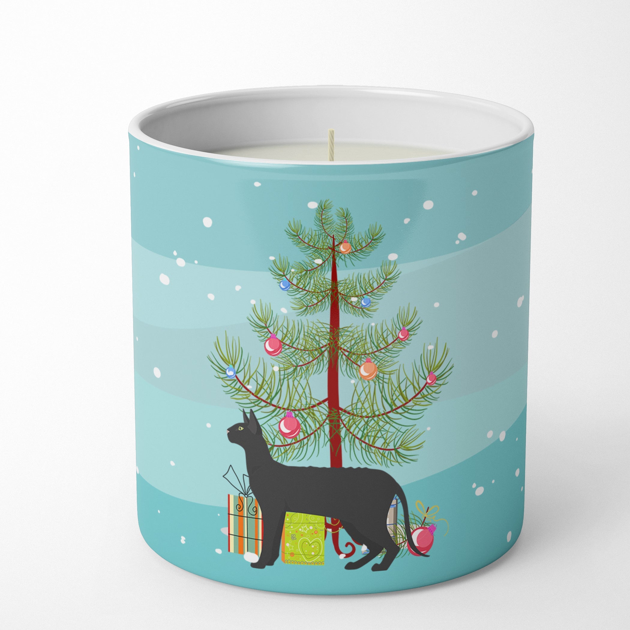 Black Cornish Rex Cat Christmas Decorative Soy Candle Nature Soy Wax Essential Oil Home Decor Ideal for Bedroom Kitchen Bath Office Gift, 10 oz