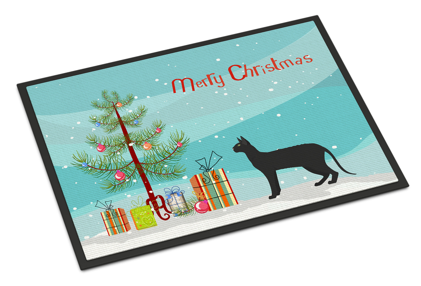 Black Cornish Rex Cat Christmas Doormat Indoor Outdoor 18H X 27W Front Door Mat Rugs for Entryway, Non Slip Washable