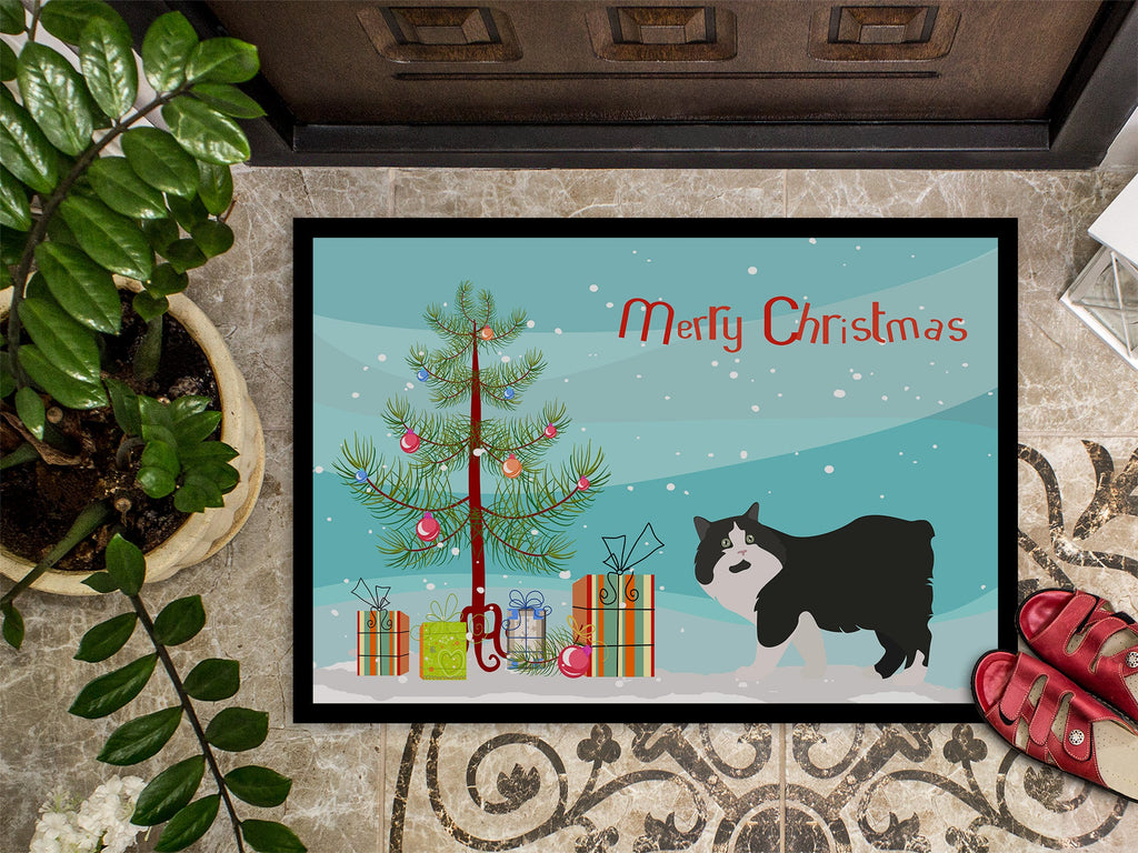 Cymric Cat Christmas Doormat Indoor Outdoor 24H X 36W Front Door Mat Rugs for Entryway, Non Slip Washable Low Pile,