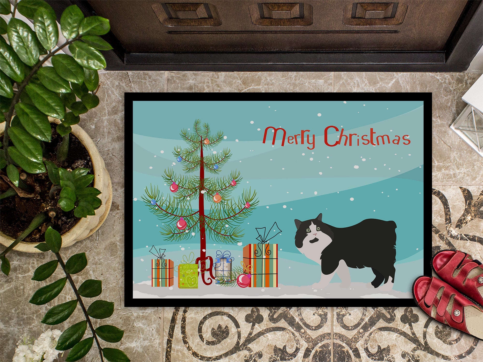 Cymric Cat Christmas Doormat Indoor Outdoor 24H X 36W Front Door Mat Rugs for Entryway, Non Slip Washable Low Pile,