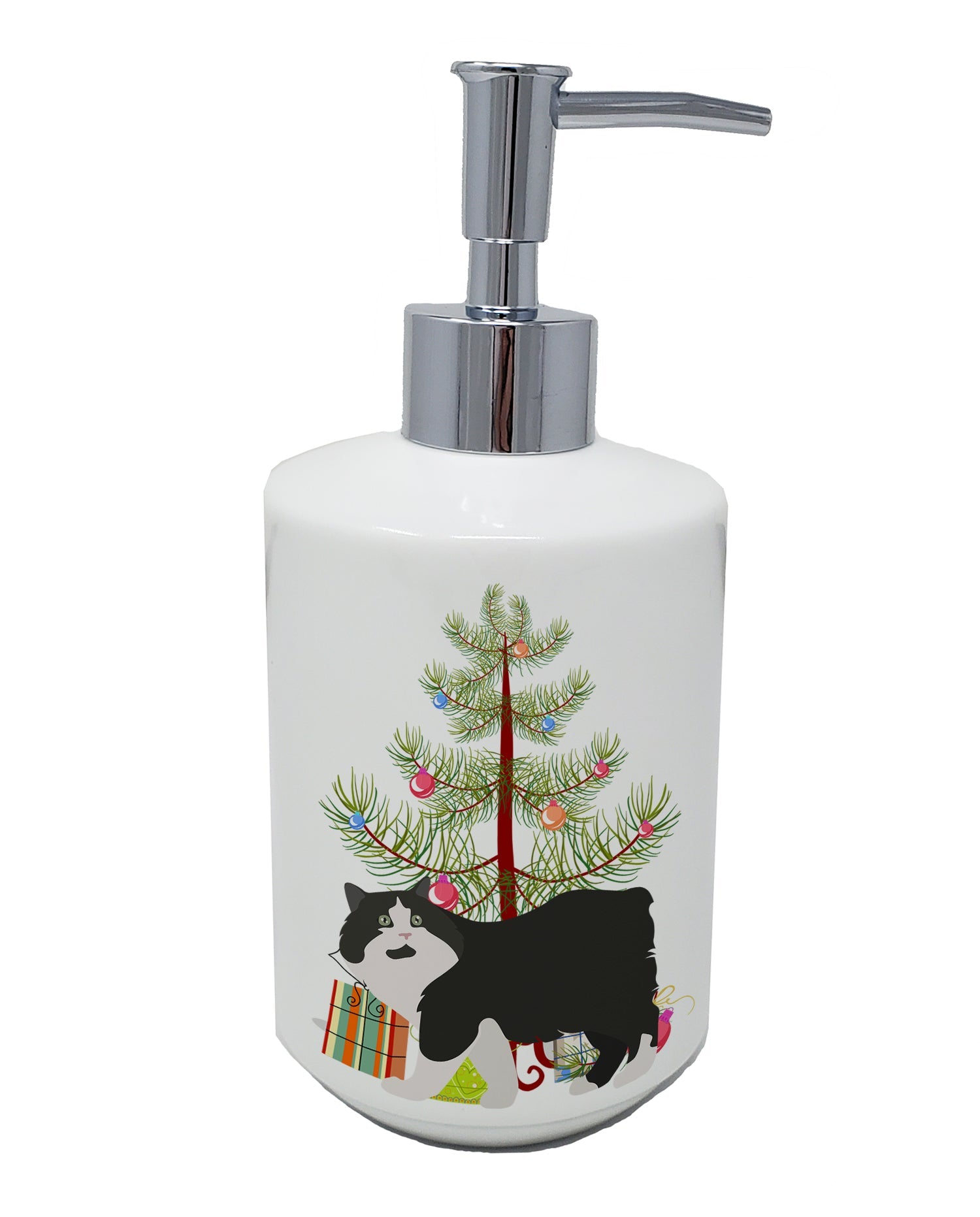 Cymric Cat Christmas Ceramic Soap Dispenser , Empty Refillable Hand Soap Pump Bottle for Bathroom Kitchen