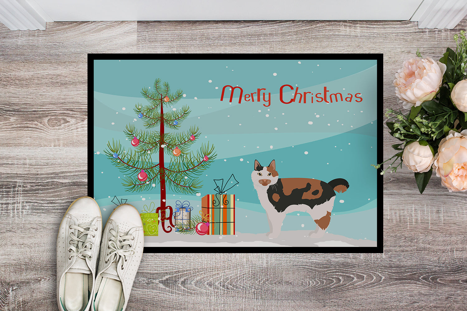 Cymric Cat Christmas Doormat Indoor Outdoor 24H X 36W Front Door Mat Rugs for Entryway, Non Slip Washable Low Pile,