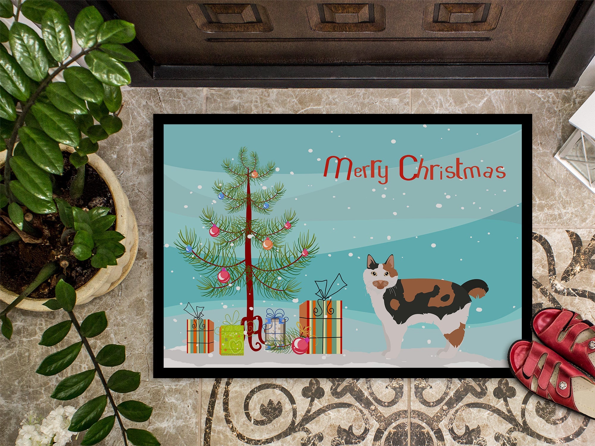 Cymric Cat Christmas Doormat Indoor Outdoor 18H X 27W Front Door Mat Rugs for Entryway, Non Slip Washable