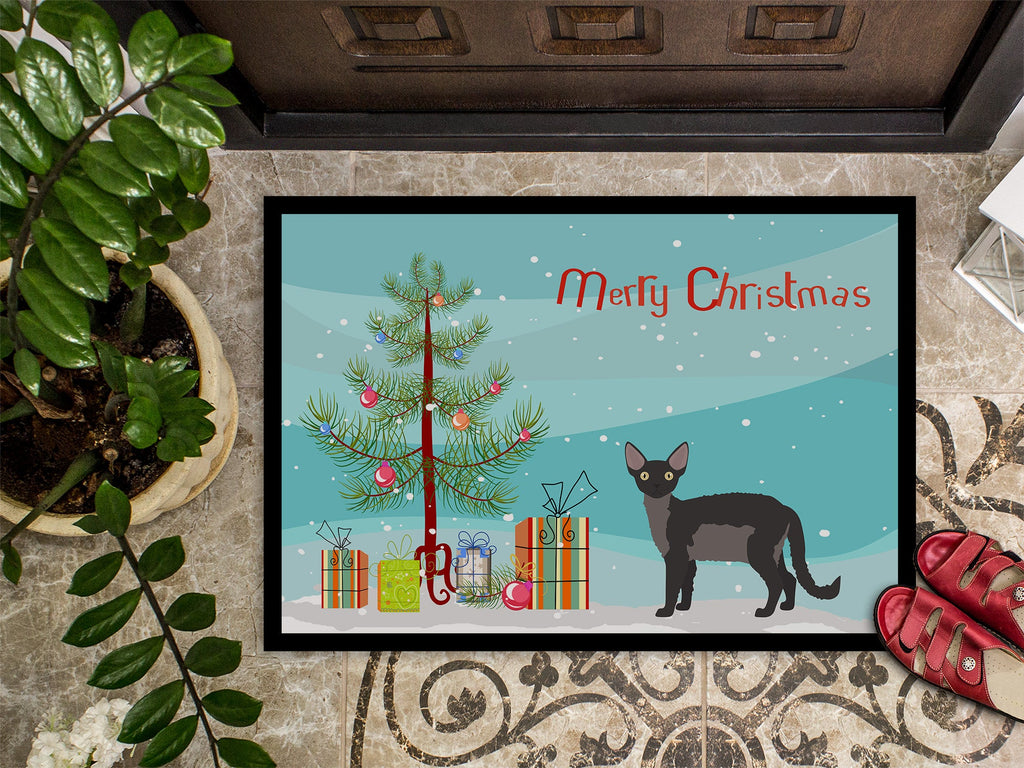 Devon Rex Cat Christmas Doormat Indoor Outdoor 24H X 36W Front Door Mat Rugs for Entryway, Non Slip Washable Low Pile,