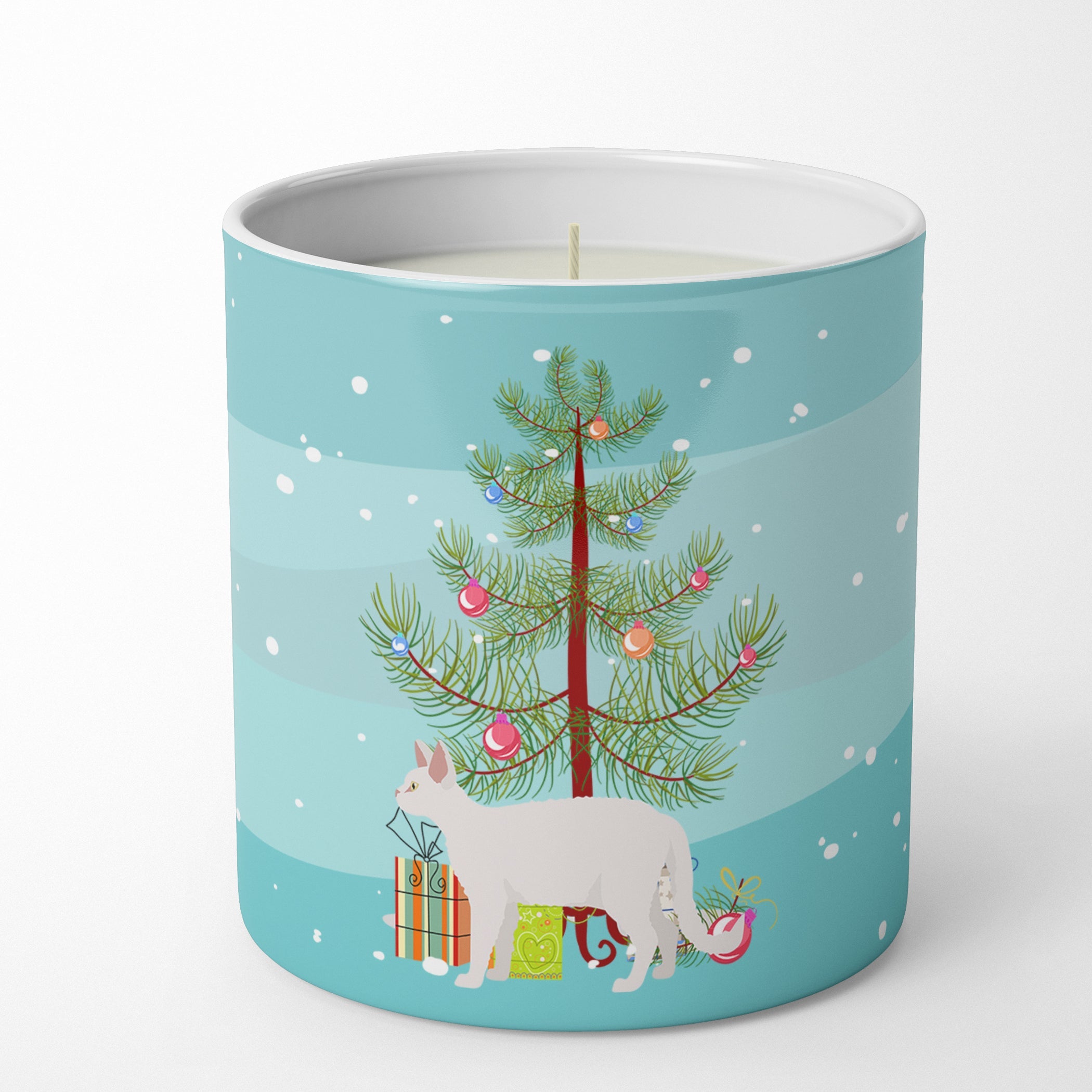White Devon Rex Cat Christmas Decorative Soy Candle Nature Soy Wax Essential Oil Home Decor Ideal for Bedroom Kitchen Bath Office Gift, 10 oz