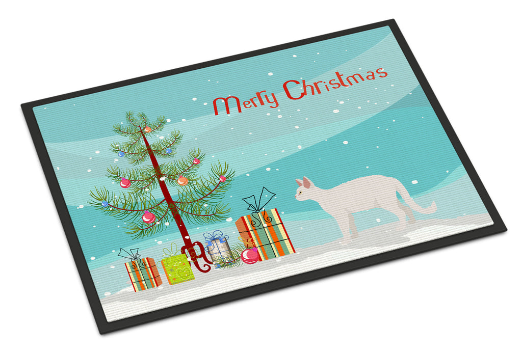 White Devon Rex Cat Christmas Doormat Indoor Outdoor 24H X 36W Front Door Mat Rugs for Entryway, Non Slip Washable Low Pile,
