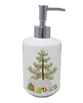 White Devon Rex Cat Christmas Ceramic Soap Dispenser , Empty Refillable Hand Soap Pump Bottle for Bathroom Kitchen