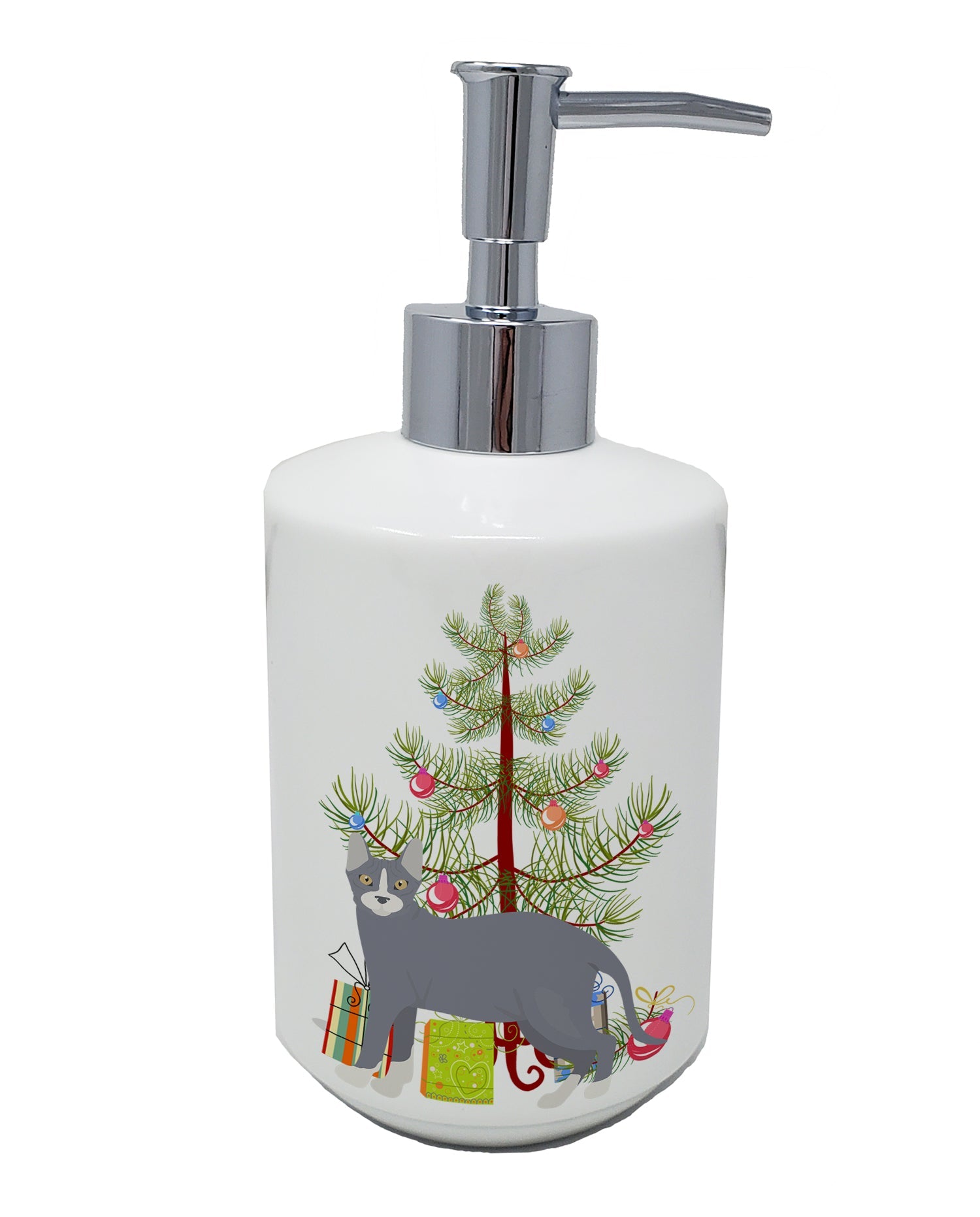 Don Sphynx Cat Christmas Ceramic Soap Dispenser , Empty Refillable Hand Soap Pump Bottle for Bathroom Kitchen