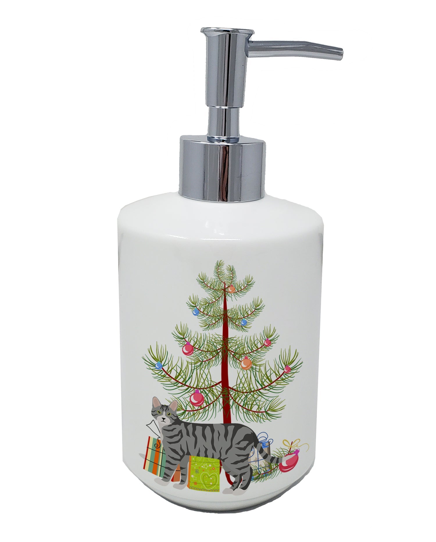 Dragon Li Cat Christmas Ceramic Soap Dispenser , Empty Refillable Hand Soap Pump Bottle for Bathroom Kitchen