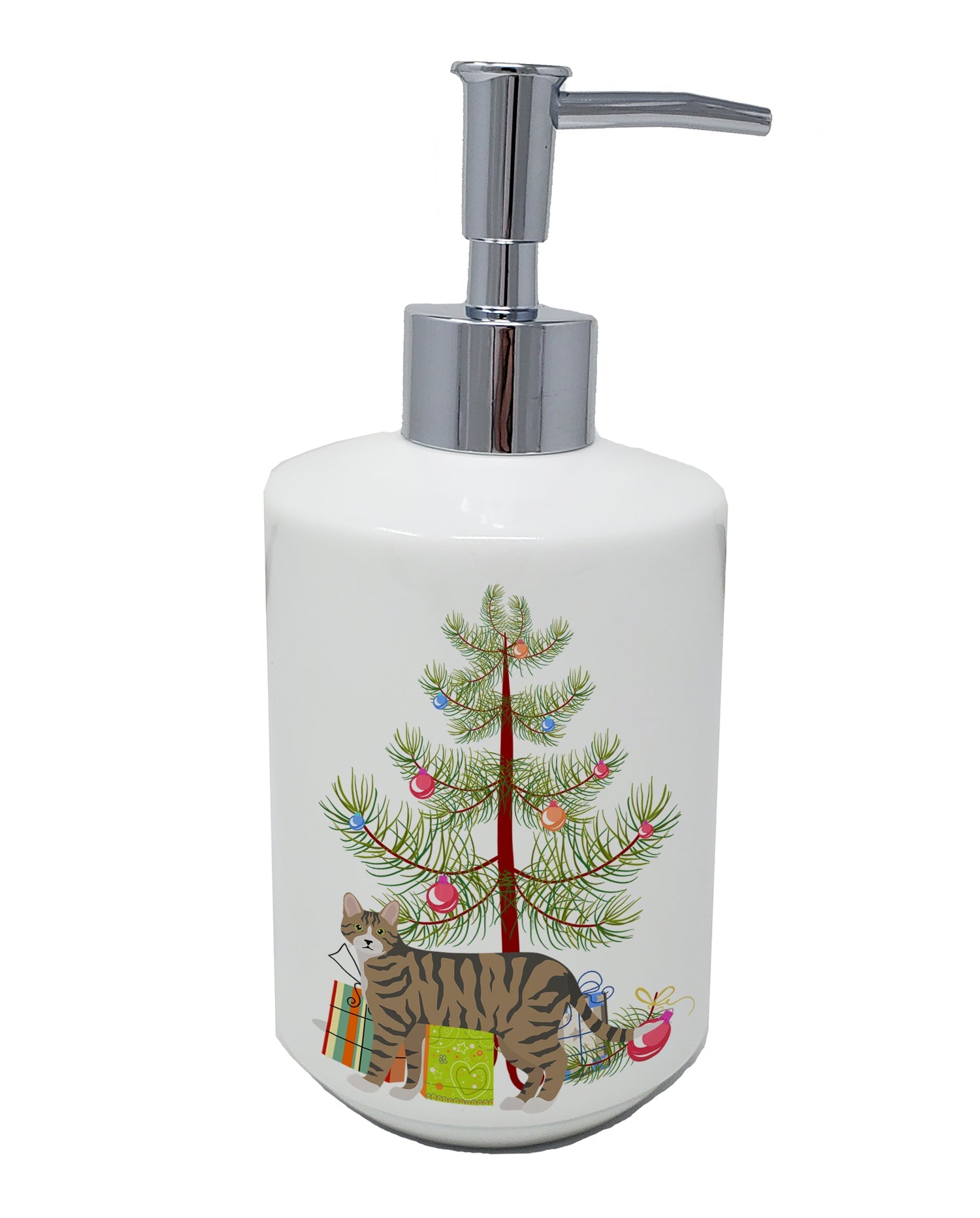 Dragon Li Cat Christmas Ceramic Soap Dispenser , Empty Refillable Hand Soap Pump Bottle for Bathroom Kitchen
