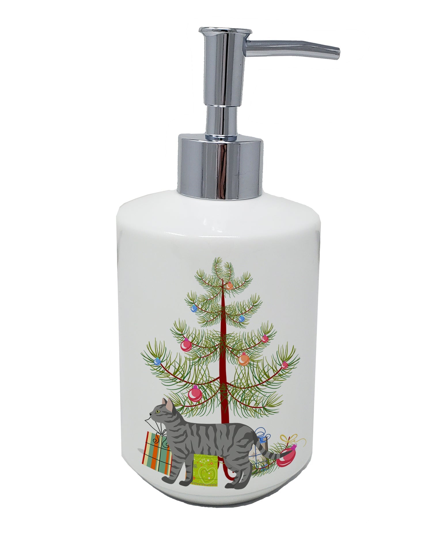 Dragon Li Cat Christmas Ceramic Soap Dispenser , Empty Refillable Hand Soap Pump Bottle for Bathroom Kitchen