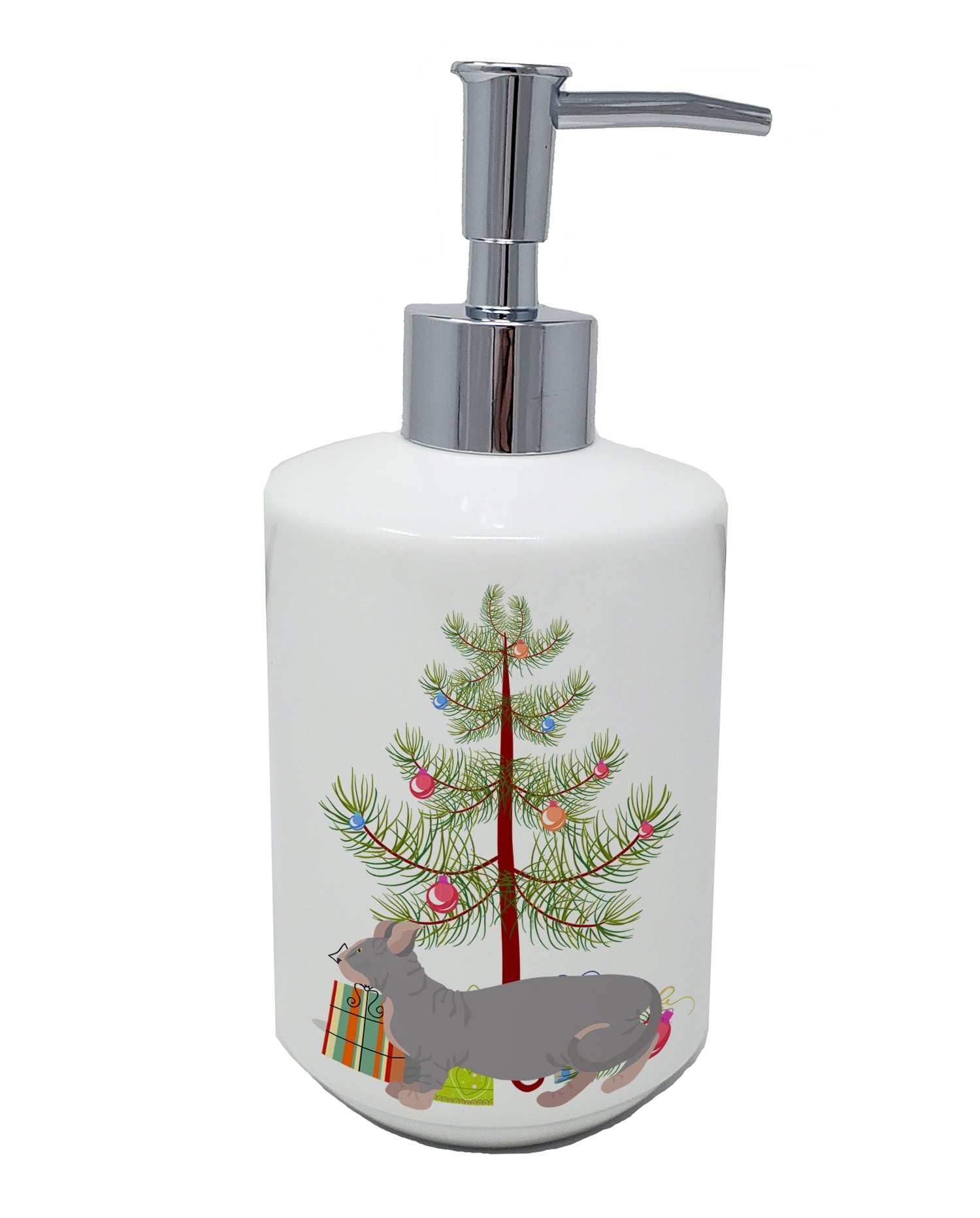 Dwelf Cat Christmas Ceramic Soap Dispenser , Empty Refillable Hand Soap Pump Bottle for Bathroom Kitchen