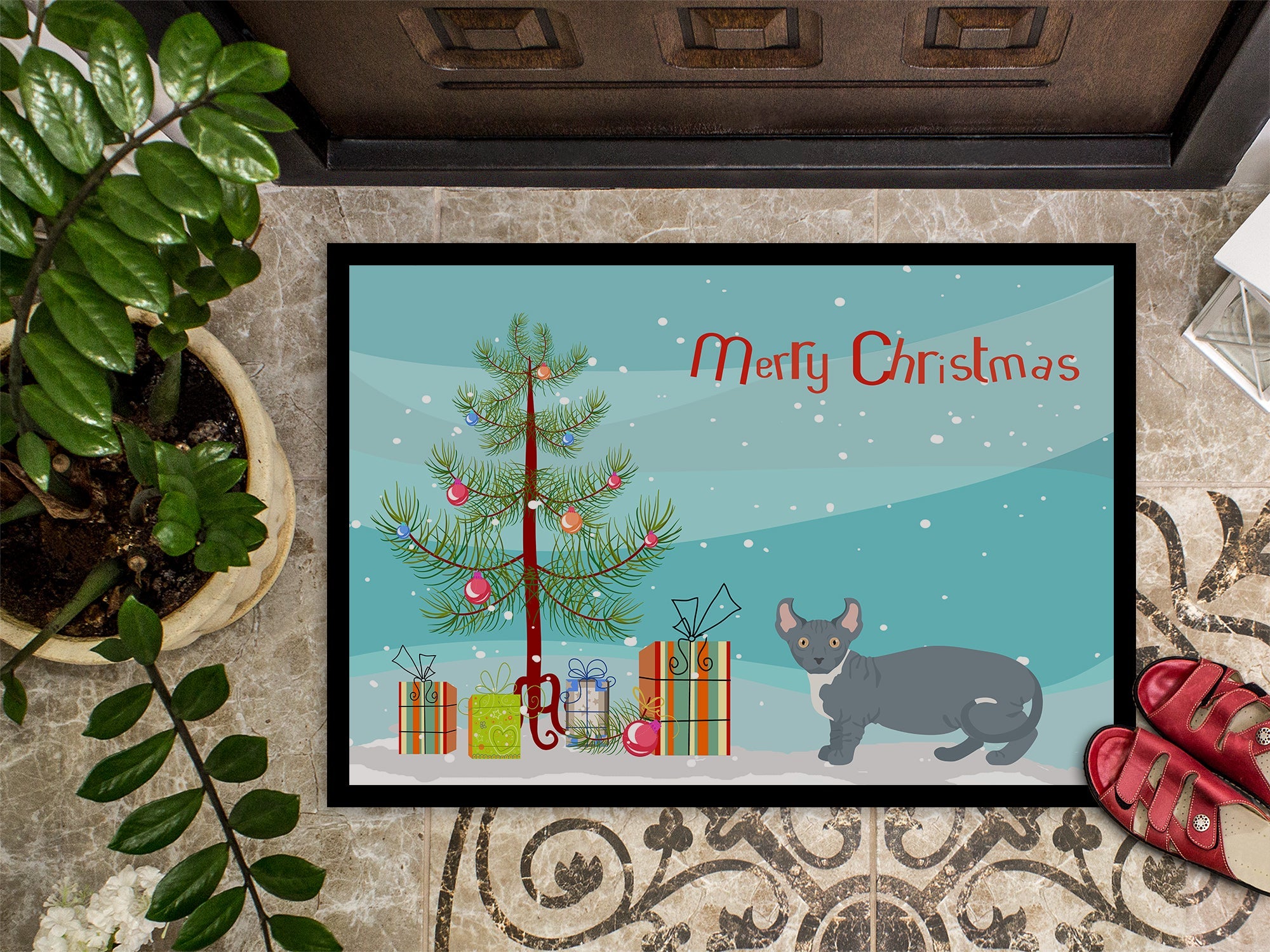 Dwelf Cat Christmas Doormat Indoor Outdoor 18H X 27W Front Door Mat Rugs for Entryway, Non Slip Washable