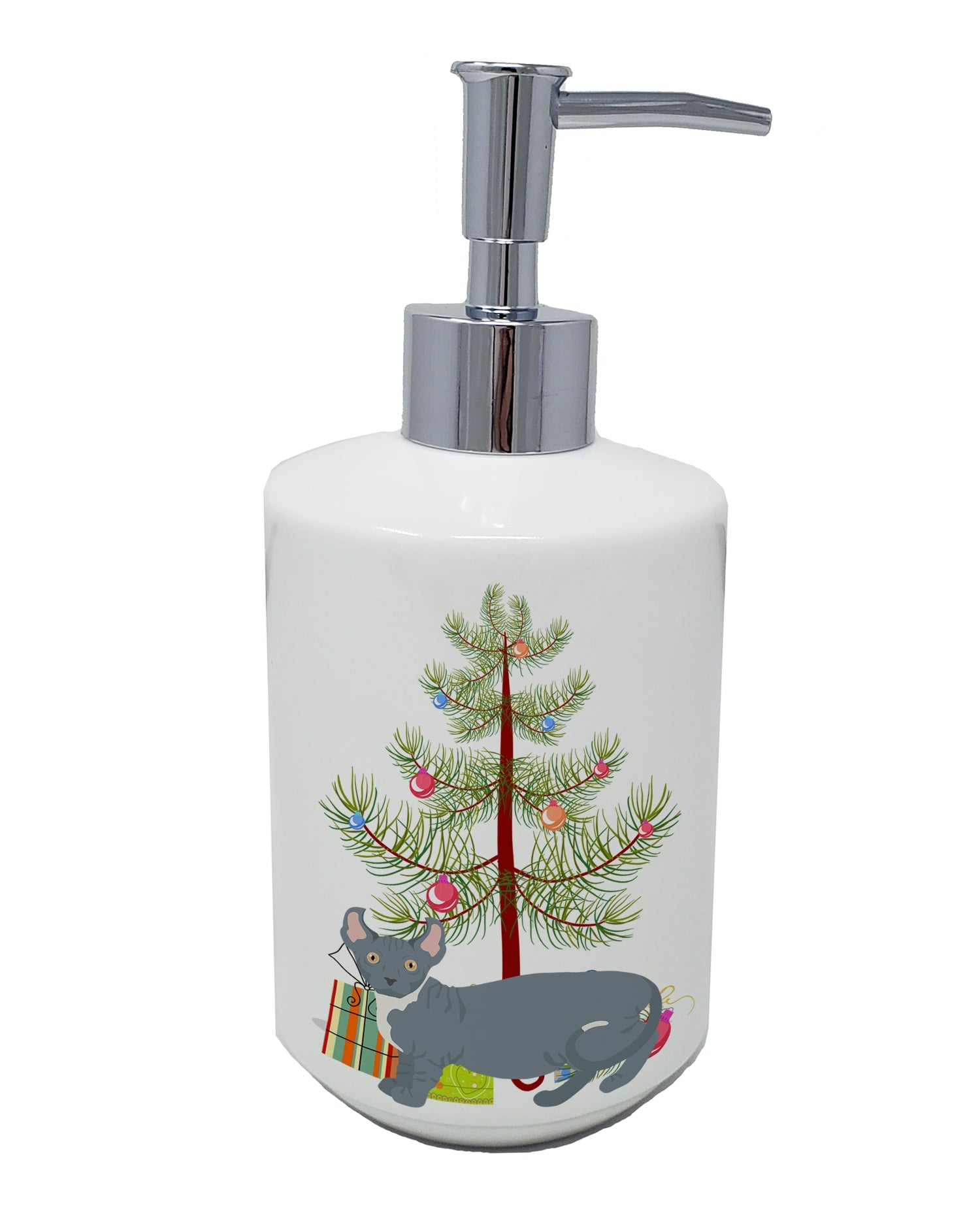 Dwelf Cat Christmas Ceramic Soap Dispenser , Empty Refillable Hand Soap Pump Bottle for Bathroom Kitchen