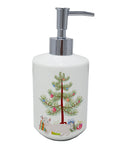 Dwelf Cat Christmas Ceramic Soap Dispenser , Empty Refillable Hand Soap Pump Bottle for Bathroom Kitchen