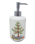Dwelf Cat Christmas Ceramic Soap Dispenser , Empty Refillable Hand Soap Pump Bottle for Bathroom Kitchen